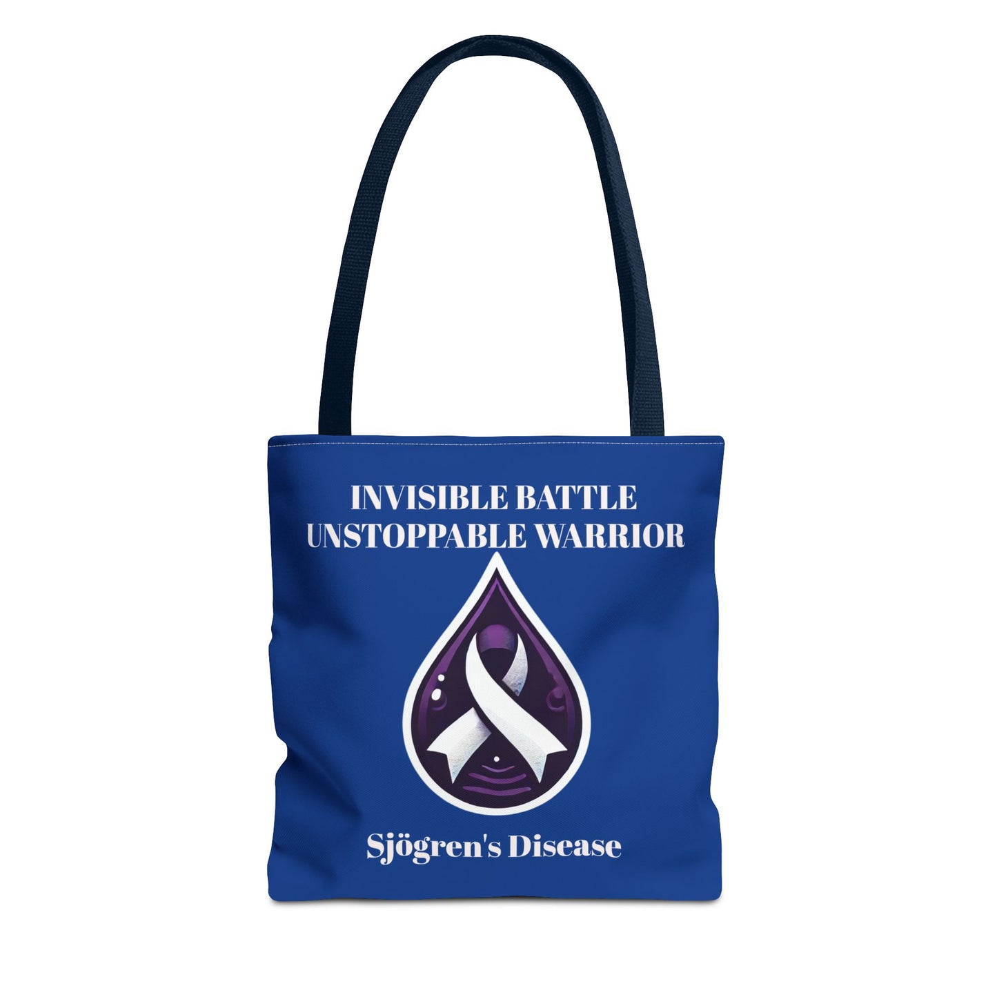 Invisible Battle Unstoppable Warrior Tote Bag - Sjögren's Disease Awareness (Dark Blue)