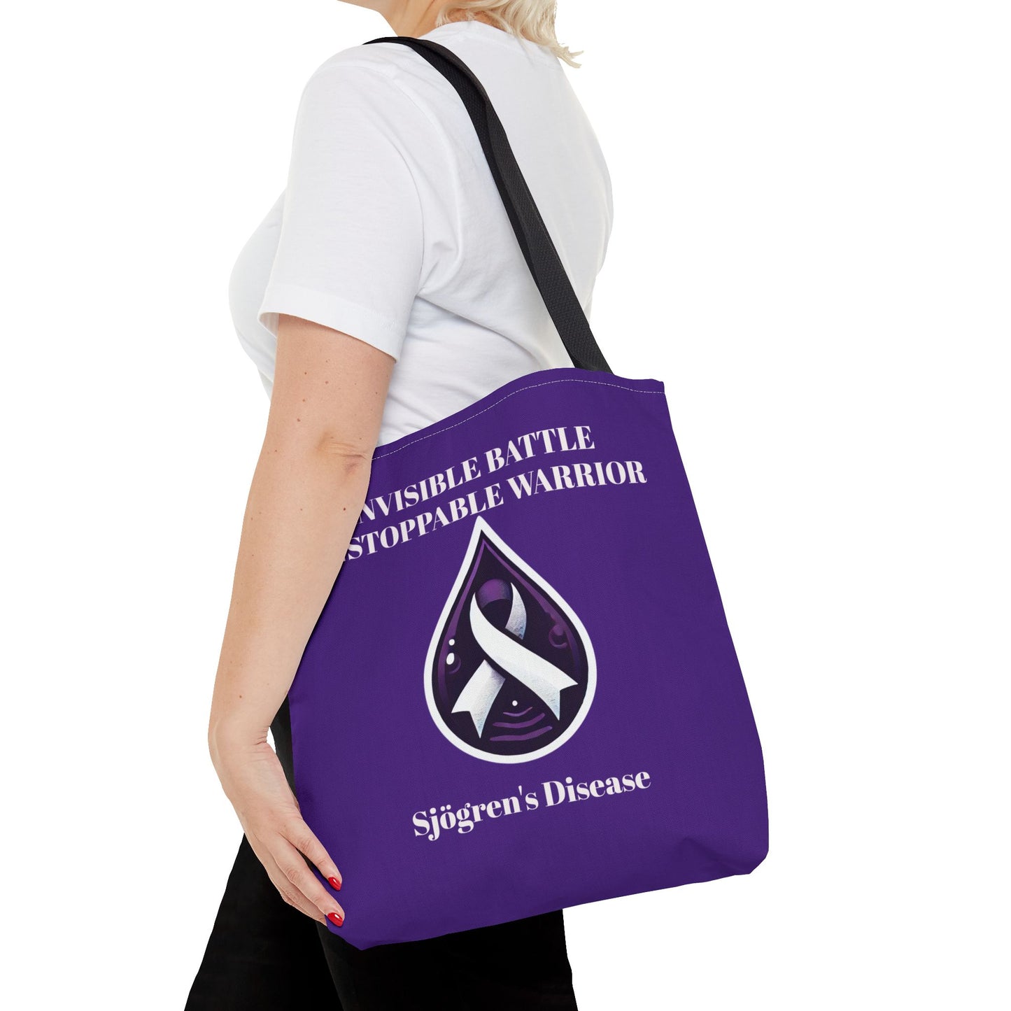Invisible Battle Unstoppable Warrior Tote Bag - Sjögren's Disease Awareness (Dark Purple)