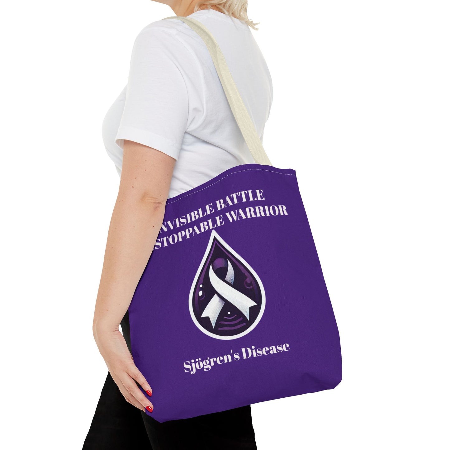 Invisible Battle Unstoppable Warrior Tote Bag - Sjögren's Disease Awareness (Dark Purple)