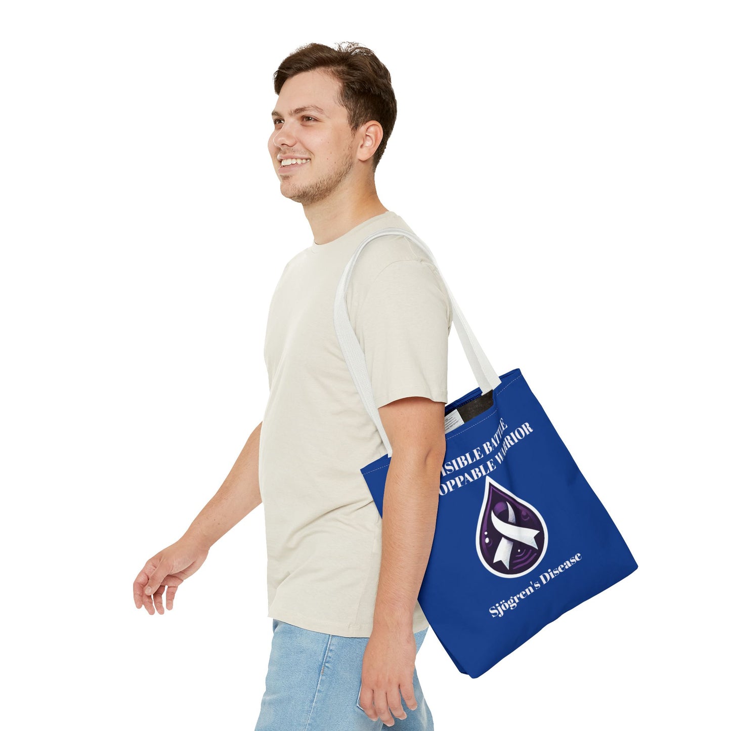 Invisible Battle Unstoppable Warrior Tote Bag - Sjögren's Disease Awareness (Dark Blue)