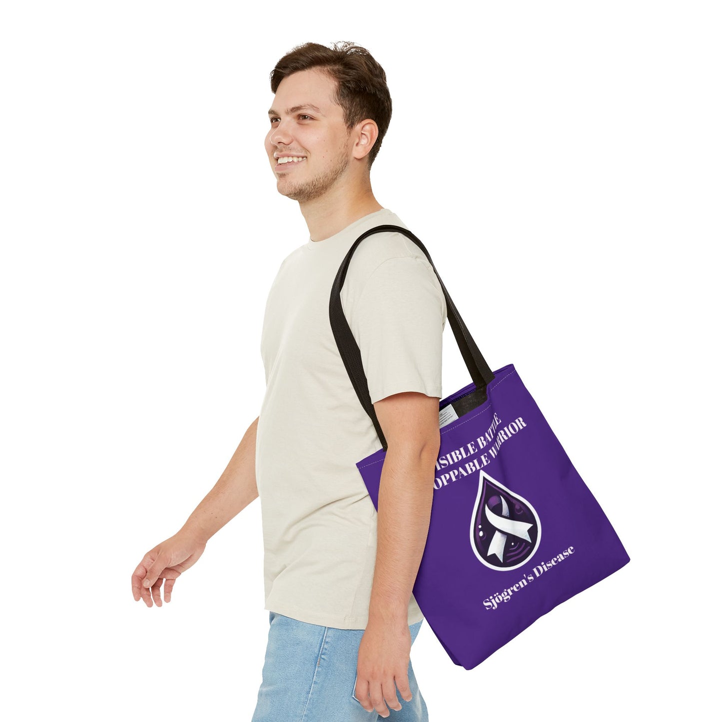 Invisible Battle Unstoppable Warrior Tote Bag - Sjögren's Disease Awareness (Dark Purple)