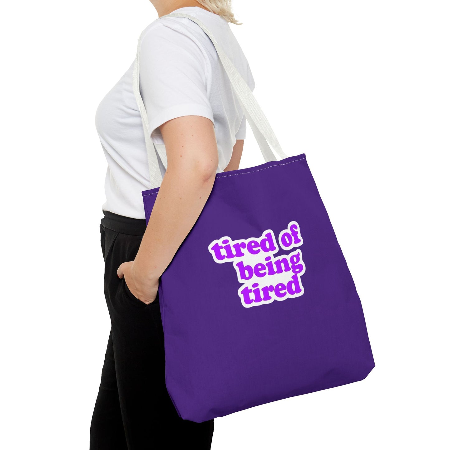 Autoimmune Disease Awareness Tote Bag - "tired of being tired" (Purple)