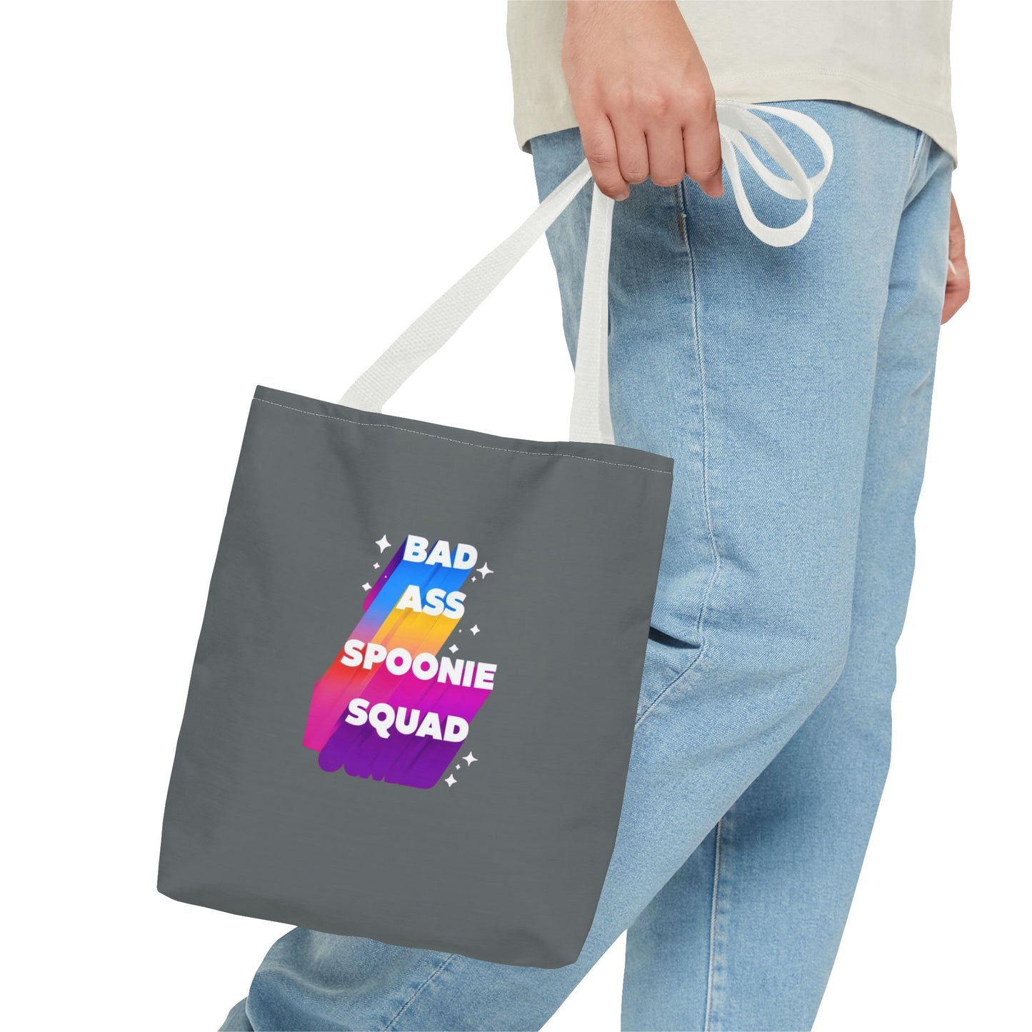 Autoimmune Disease Awareness Tote Bag - "Bad Ass Spoonie Squad" (Dark Grey)