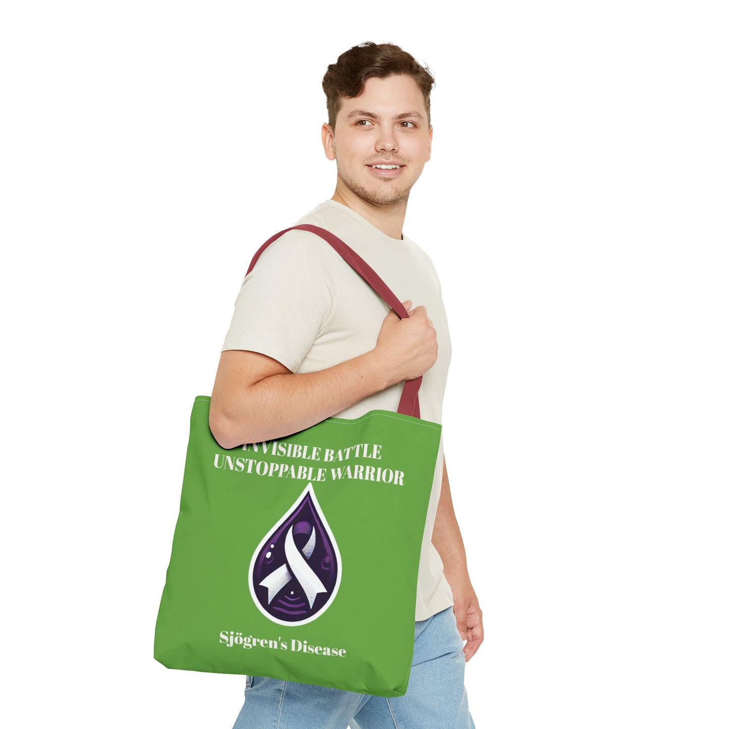 Invisible Battle Unstoppable Warrior Tote Bag - Sjögren's Disease Awareness (Green)