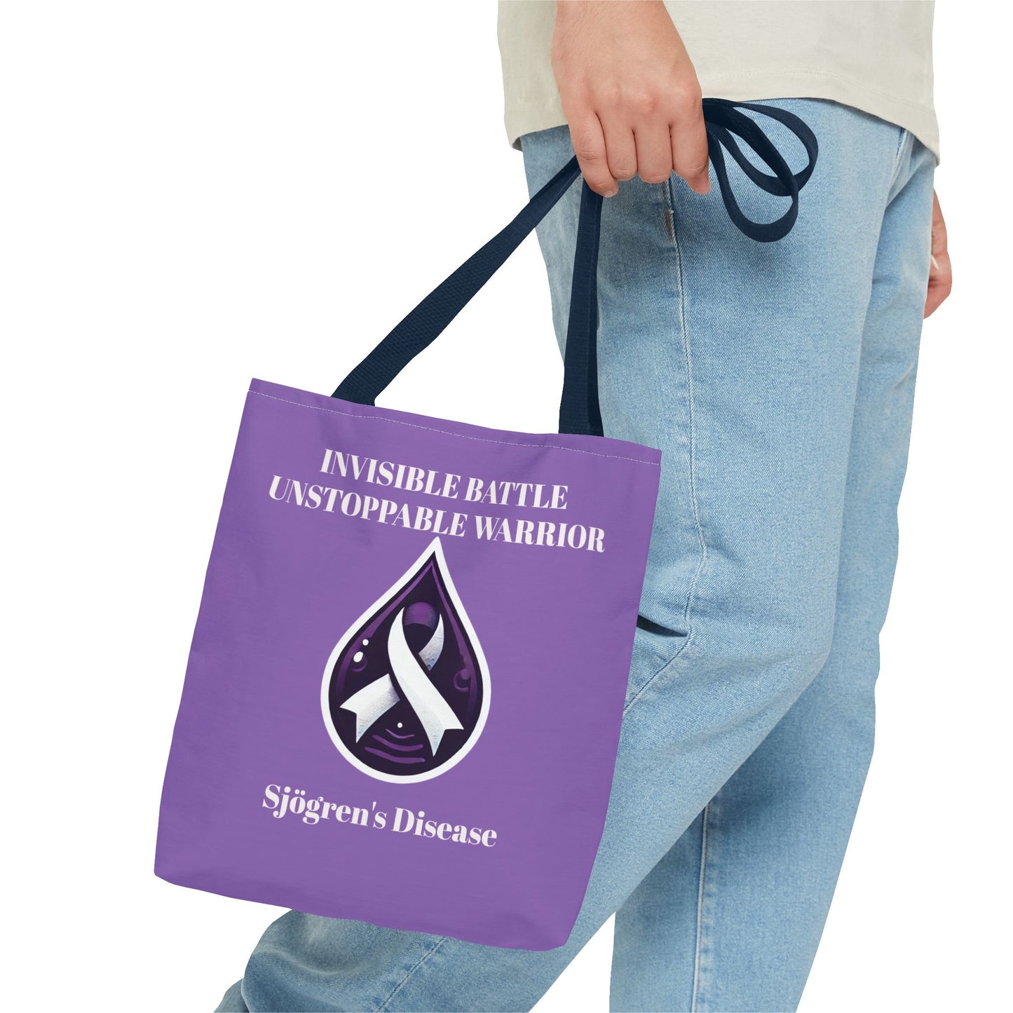 Invisible Battle Unstoppable Warrior Tote Bag - Sjögren's Disease Awareness (Purple)