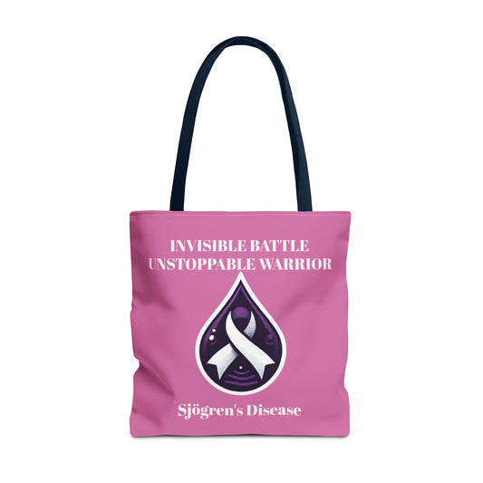 Invisible Battle Unstoppable Warrior Tote Bag - Sjögren's Disease Awareness (Light Pink)