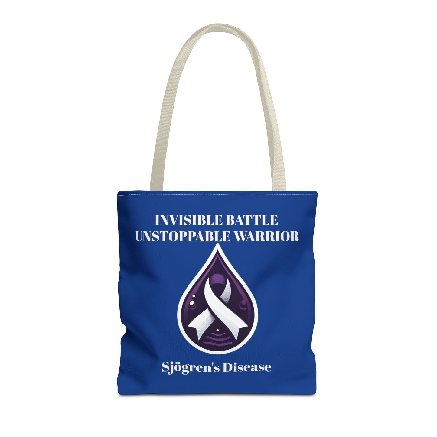 Invisible Battle Unstoppable Warrior Tote Bag - Sjögren's Disease Awareness (Dark Blue)