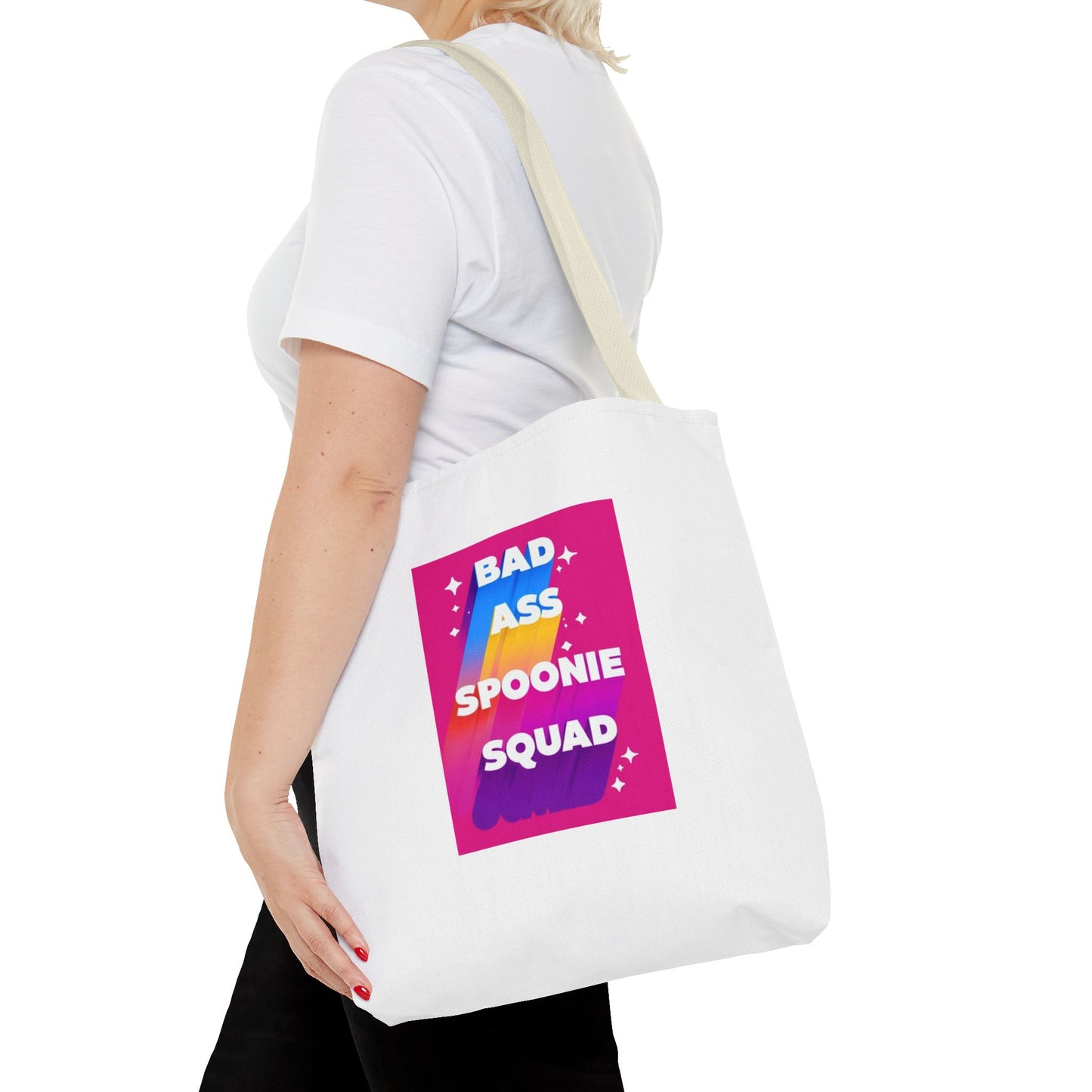 Autoimmune Disease Awareness Tote Bag - "Bad Ass Spoonie Squad" (White)