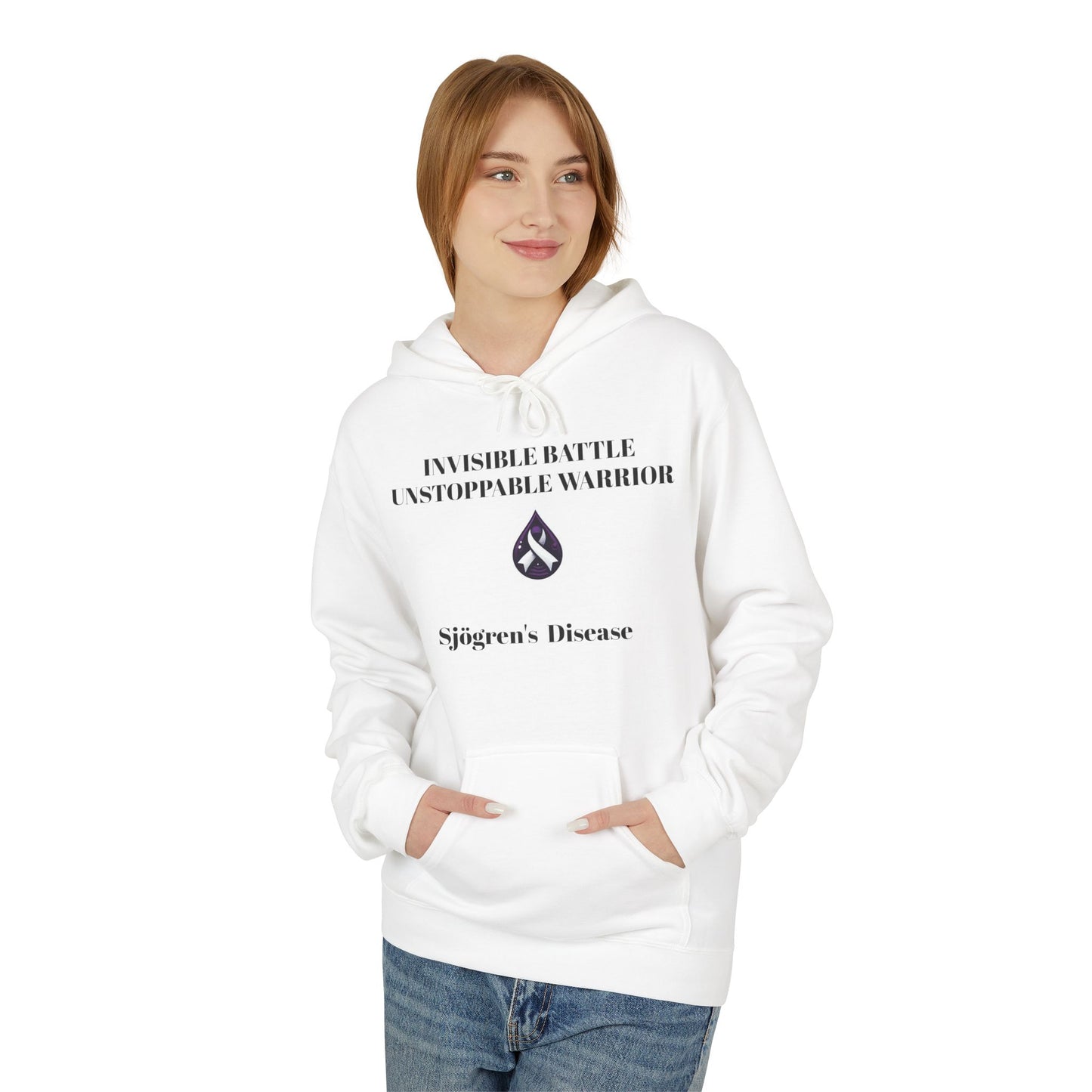 Unisex Fleece Hoodie, Sjögren's Disease - Invisible Battle Unstoppable Warrior (Black Font)