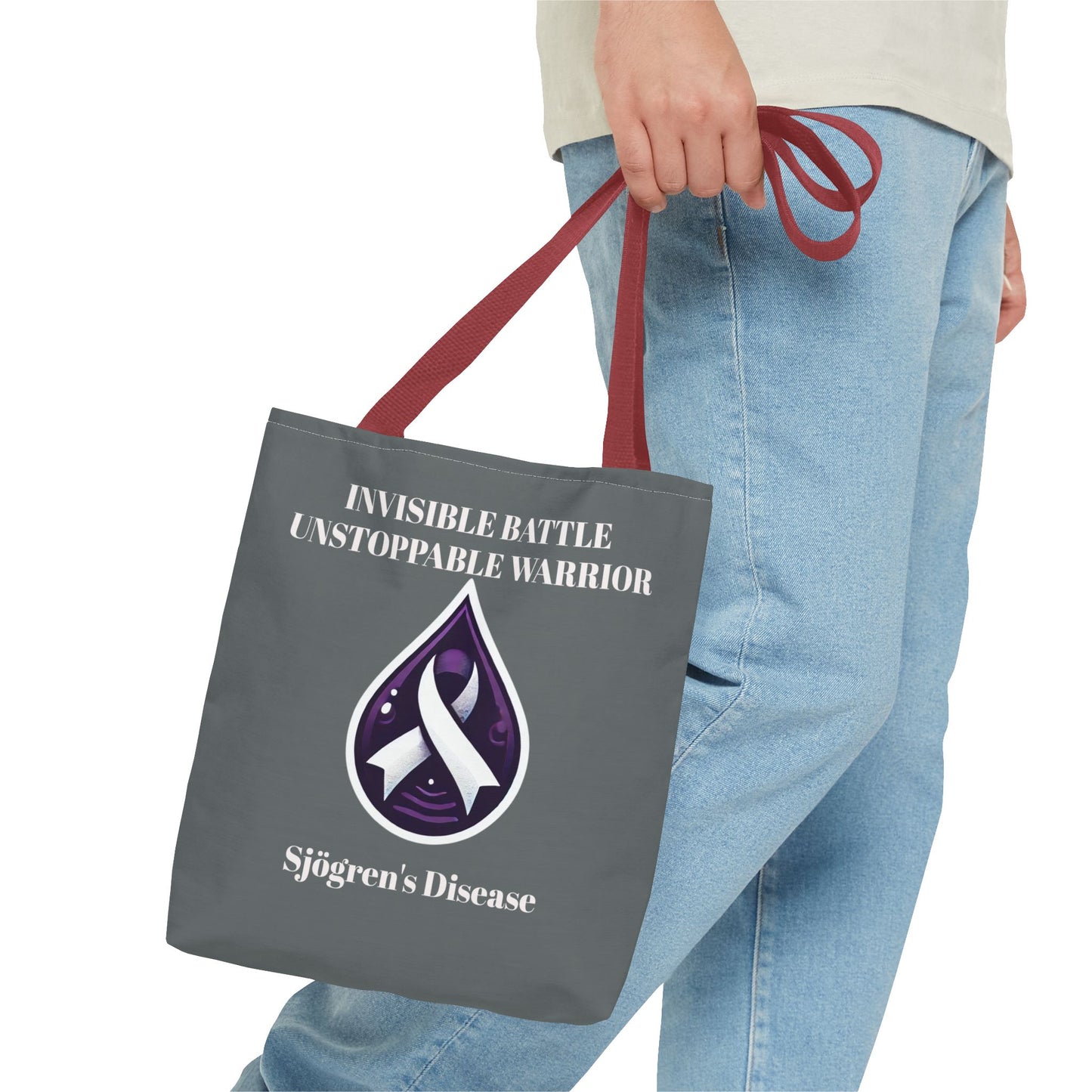Invisible Battle Unstoppable Warrior Tote Bag - Sjögren's Disease Awareness (Dark Gray)