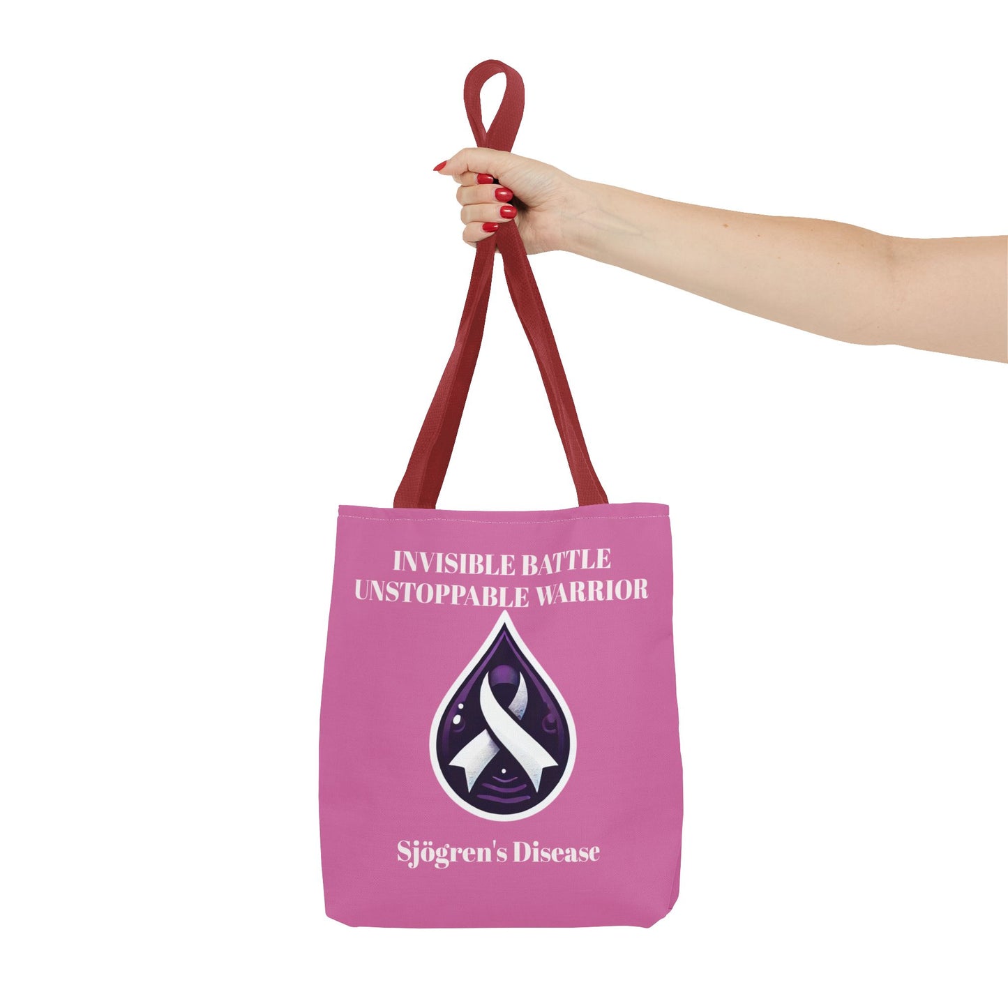 Invisible Battle Unstoppable Warrior Tote Bag - Sjögren's Disease Awareness (Light Pink)