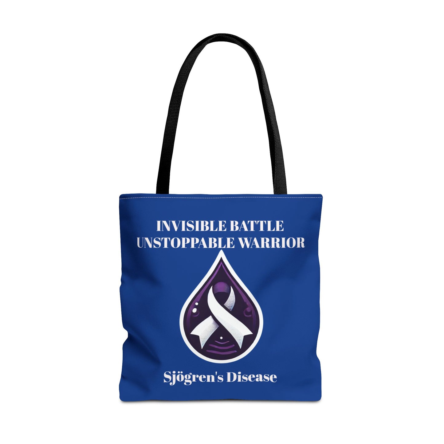 Invisible Battle Unstoppable Warrior Tote Bag - Sjögren's Disease Awareness (Dark Blue)