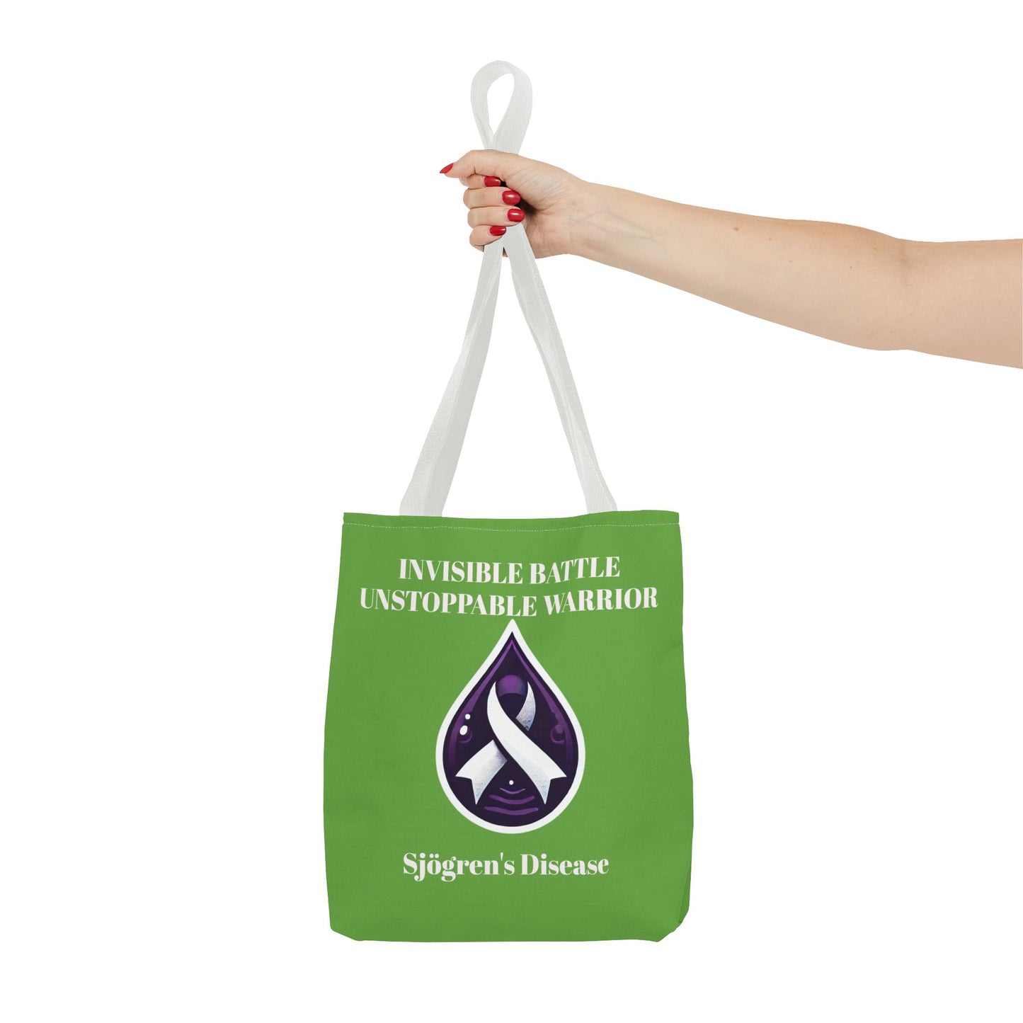 Invisible Battle Unstoppable Warrior Tote Bag - Sjögren's Disease Awareness (Green)