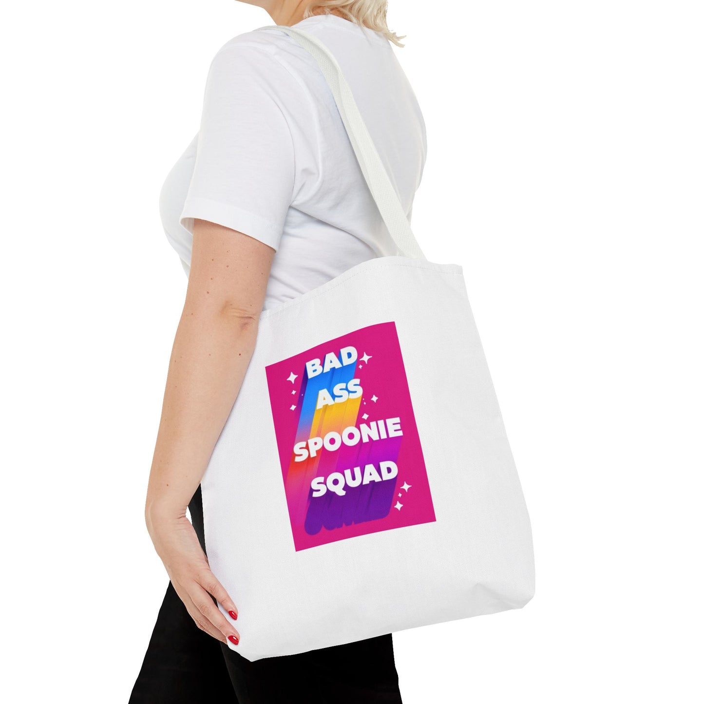 Autoimmune Disease Awareness Tote Bag - "Bad Ass Spoonie Squad" (White)