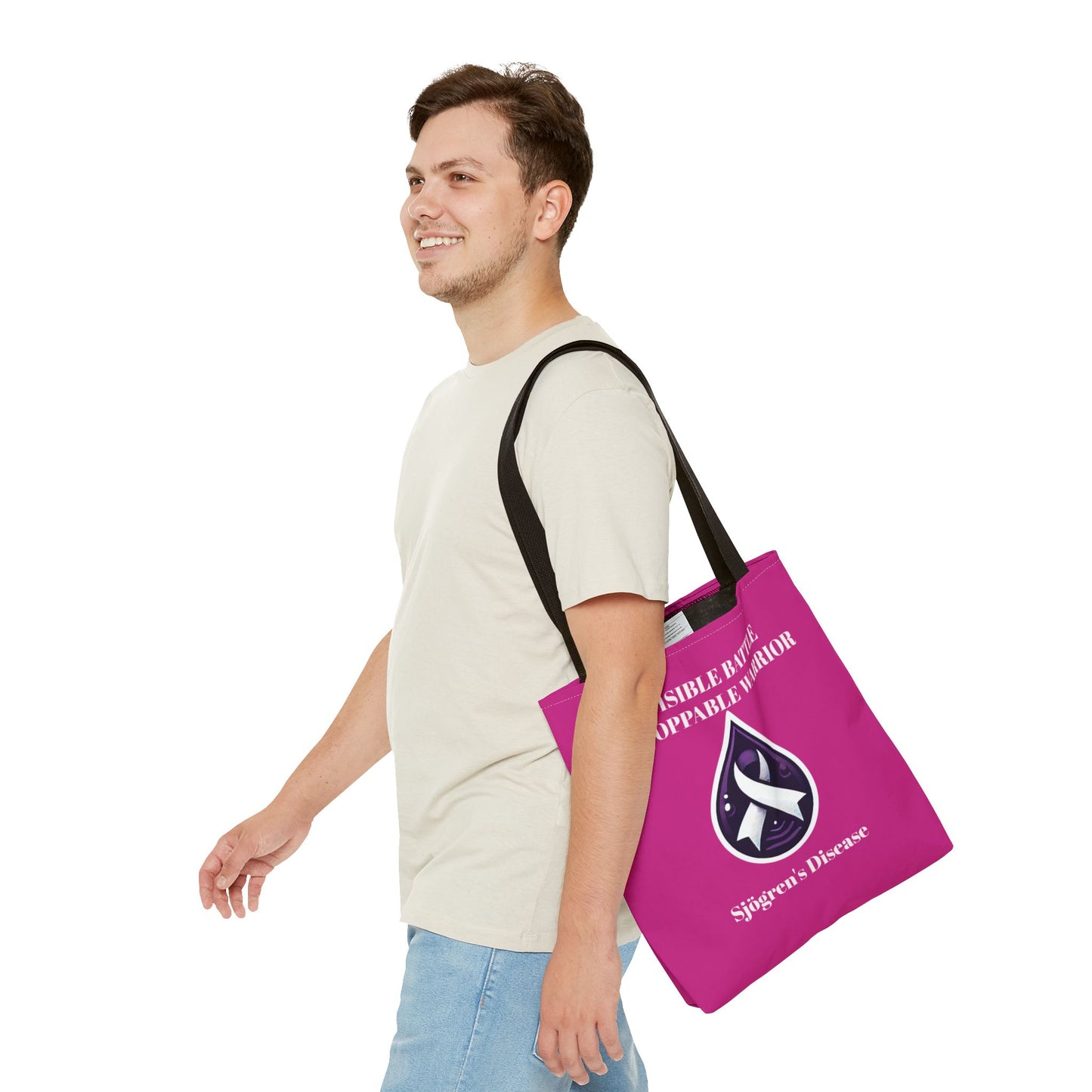 Invisible Battle Unstoppable Warrior Tote Bag - Sjögren's Disease Awareness (Dark Pink)