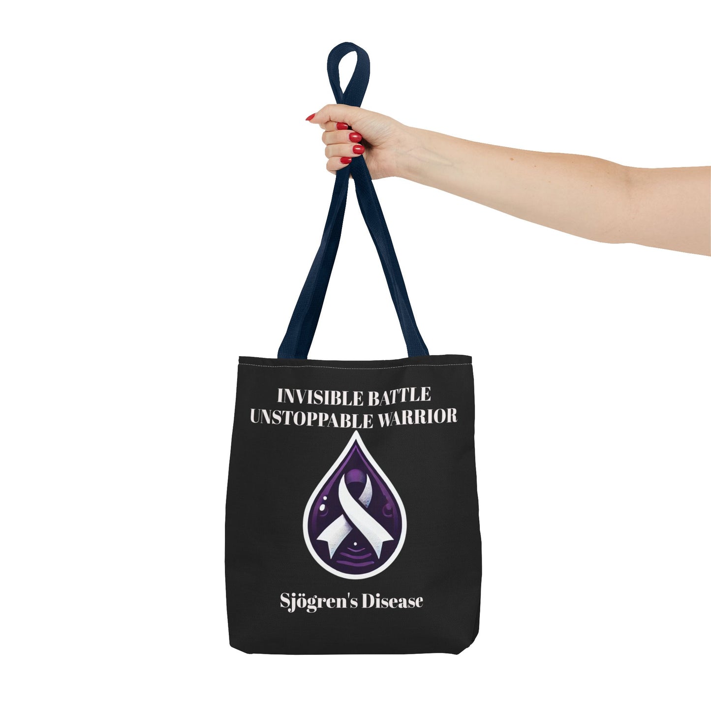Invisible Battle Unstoppable Warrior Tote Bag - Sjögren's Disease Awareness (Black)