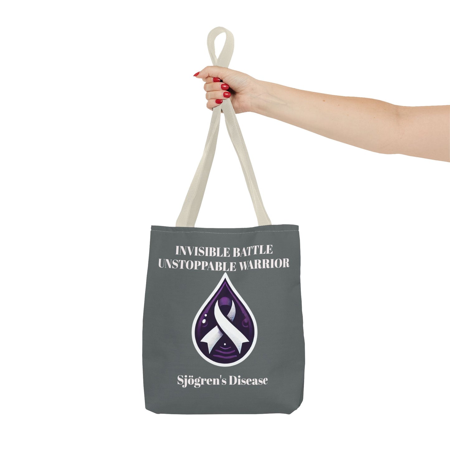 Invisible Battle Unstoppable Warrior Tote Bag - Sjögren's Disease Awareness (Dark Gray)