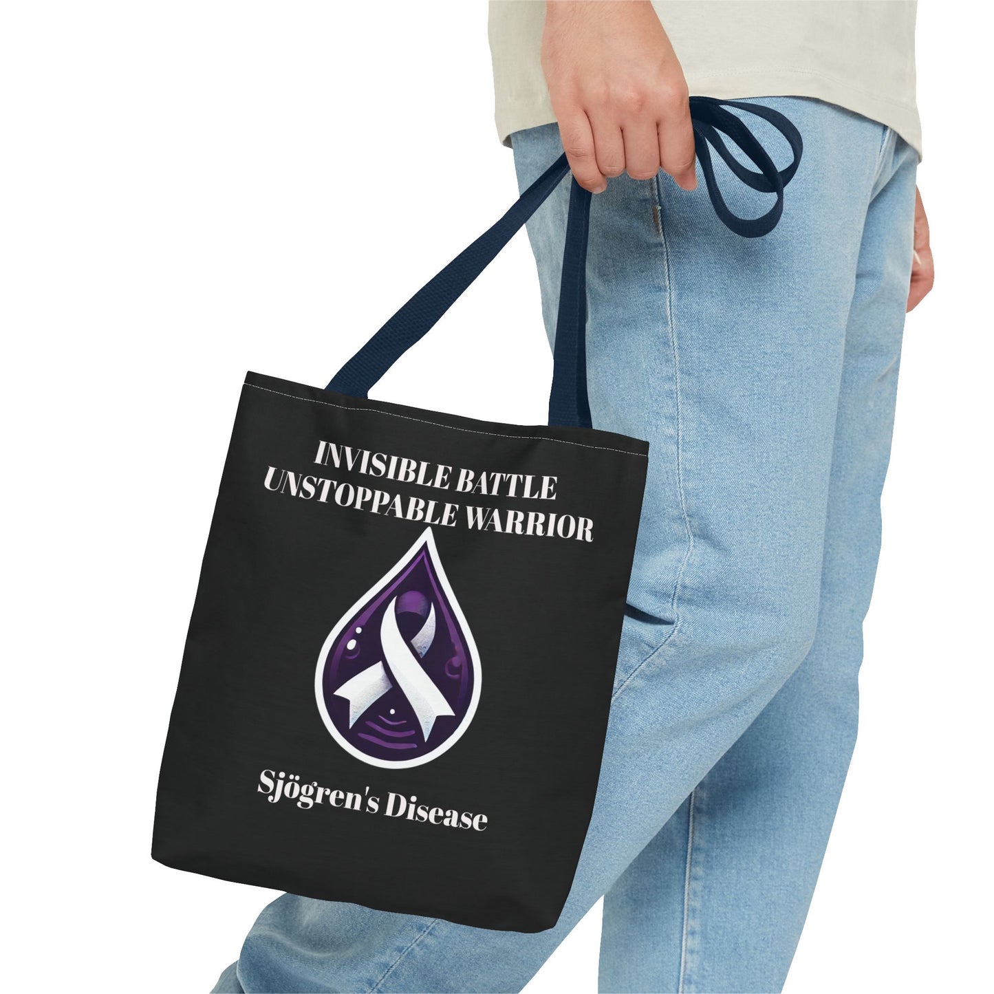 Invisible Battle Unstoppable Warrior Tote Bag - Sjögren's Disease Awareness (Black)