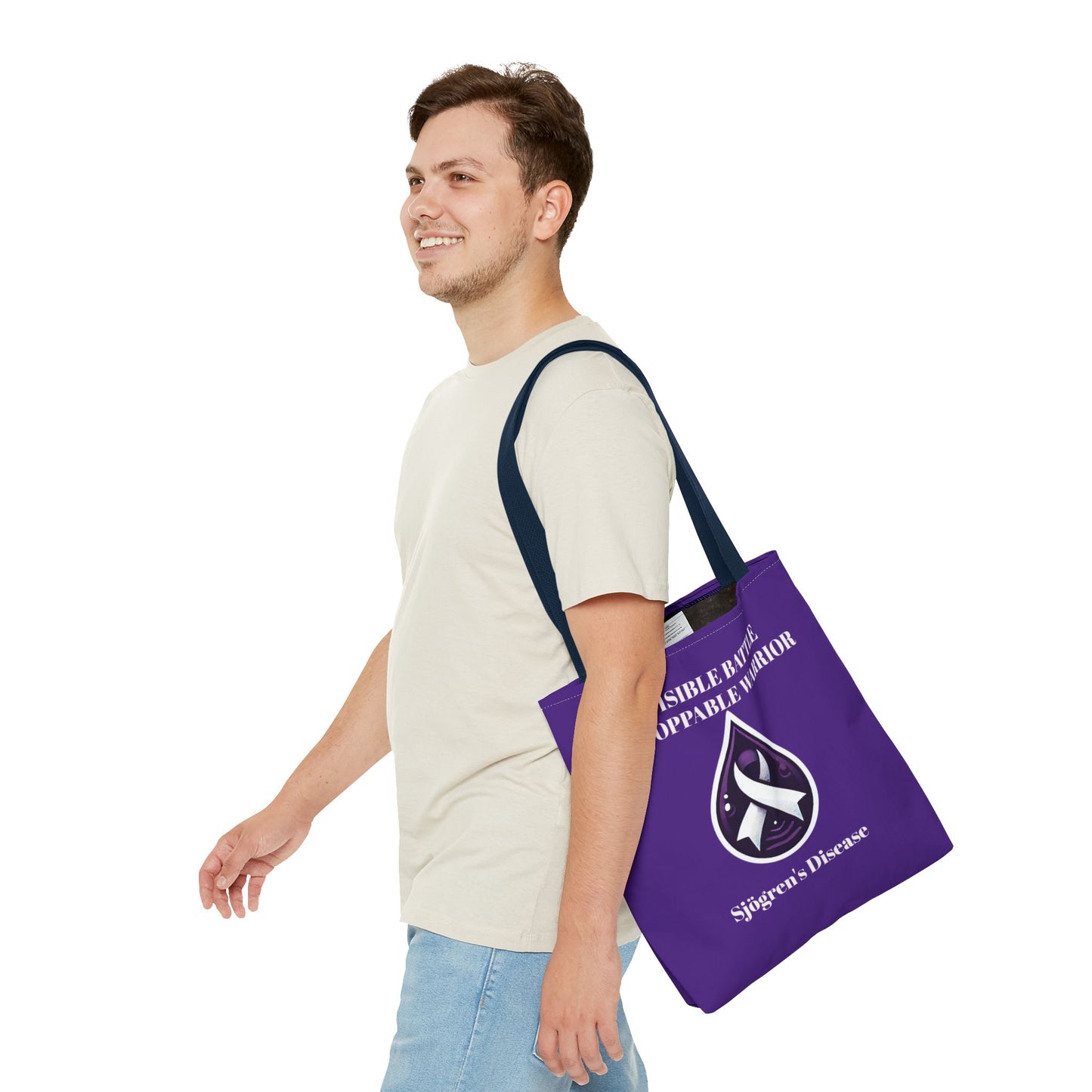 Invisible Battle Unstoppable Warrior Tote Bag - Sjögren's Disease Awareness (Dark Purple)