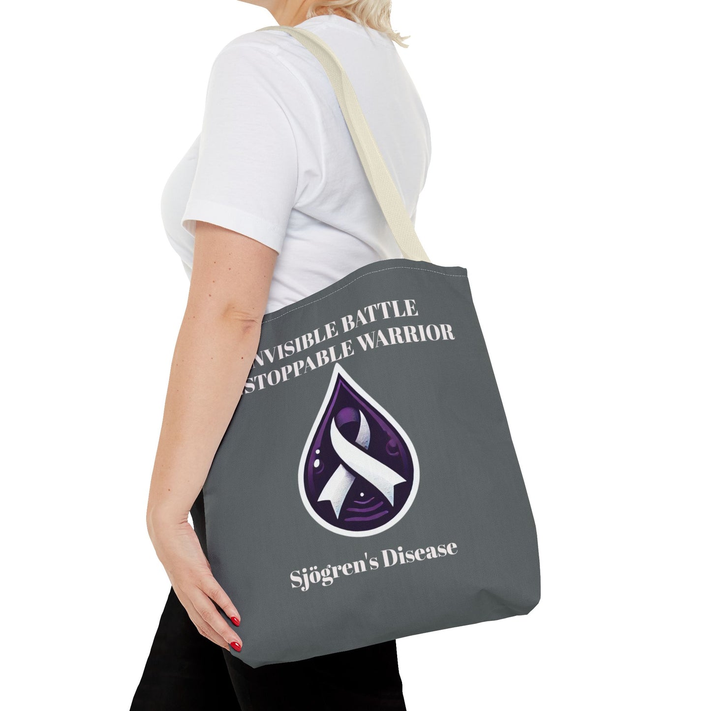 Invisible Battle Unstoppable Warrior Tote Bag - Sjögren's Disease Awareness (Dark Gray)