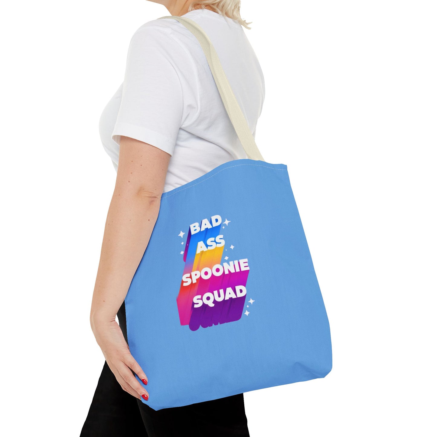 Autoimmune Disease Awareness Tote Bag - "Big Ass Spoonie Squad" (Light Blue)