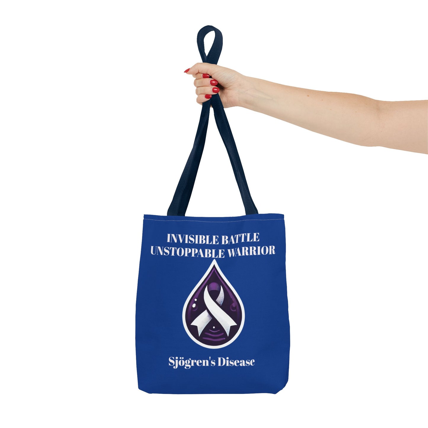Invisible Battle Unstoppable Warrior Tote Bag - Sjögren's Disease Awareness (Dark Blue)