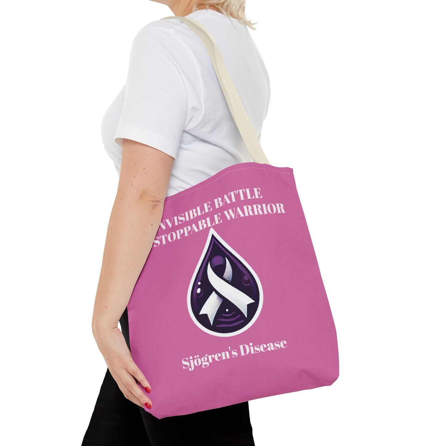 Invisible Battle Unstoppable Warrior Tote Bag - Sjögren's Disease Awareness (Light Pink)