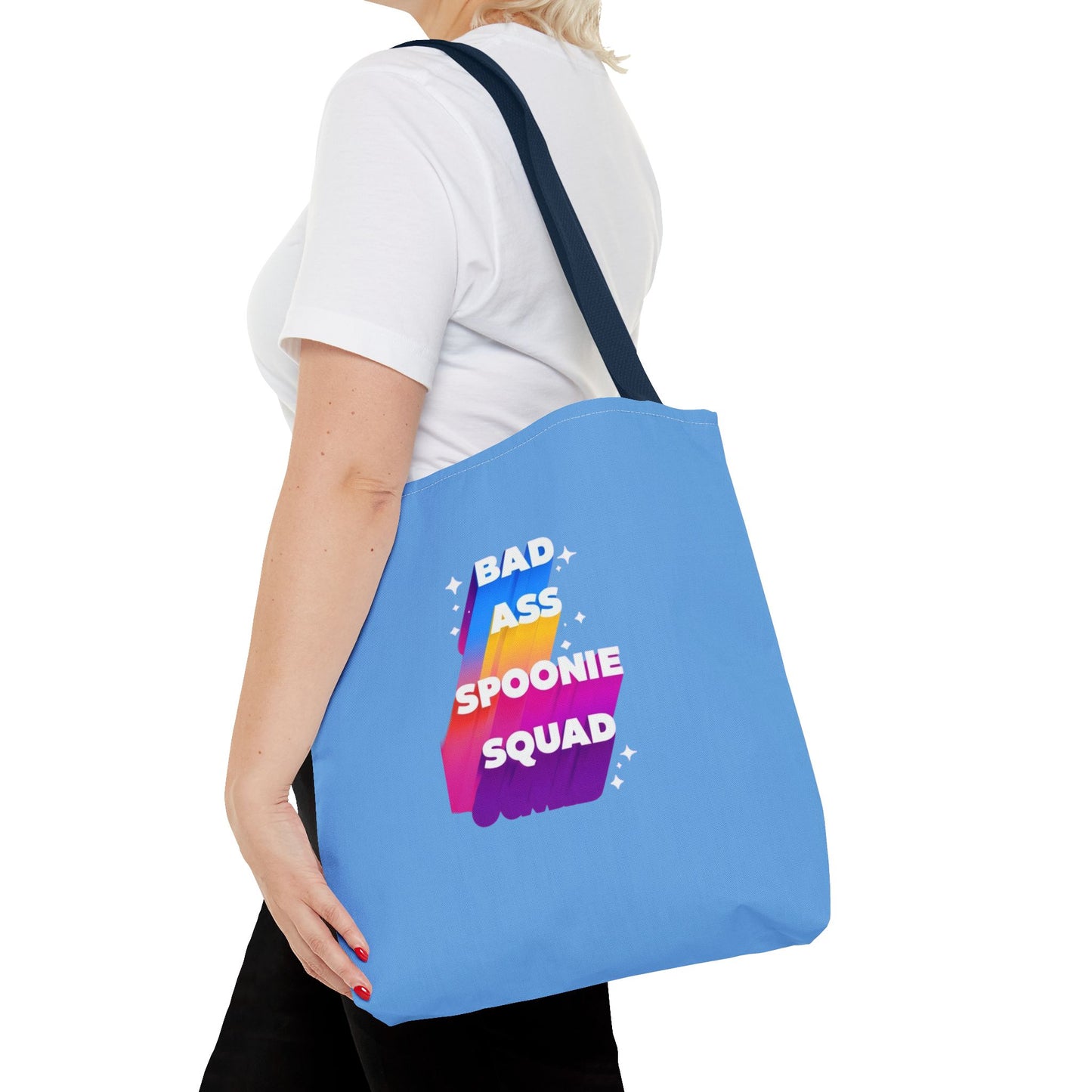 Autoimmune Disease Awareness Tote Bag - "Big Ass Spoonie Squad" (Light Blue)