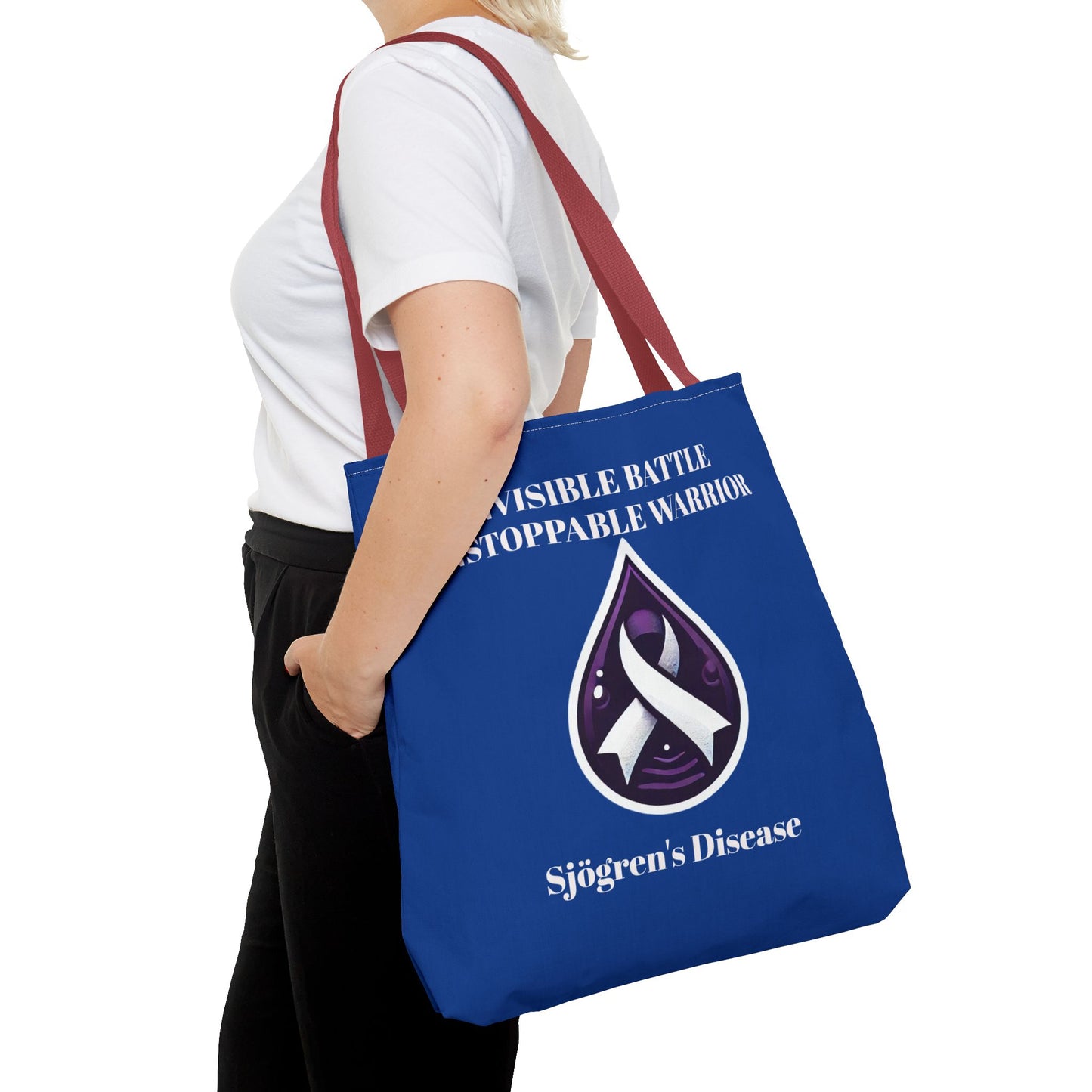 Invisible Battle Unstoppable Warrior Tote Bag - Sjögren's Disease Awareness (Dark Blue)