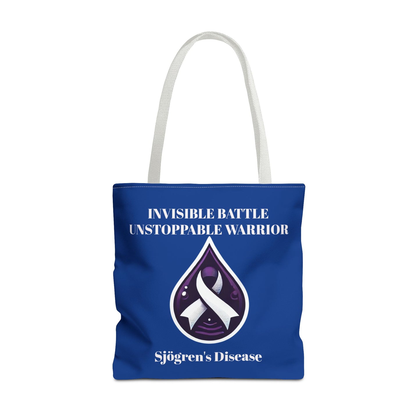 Invisible Battle Unstoppable Warrior Tote Bag - Sjögren's Disease Awareness (Dark Blue)