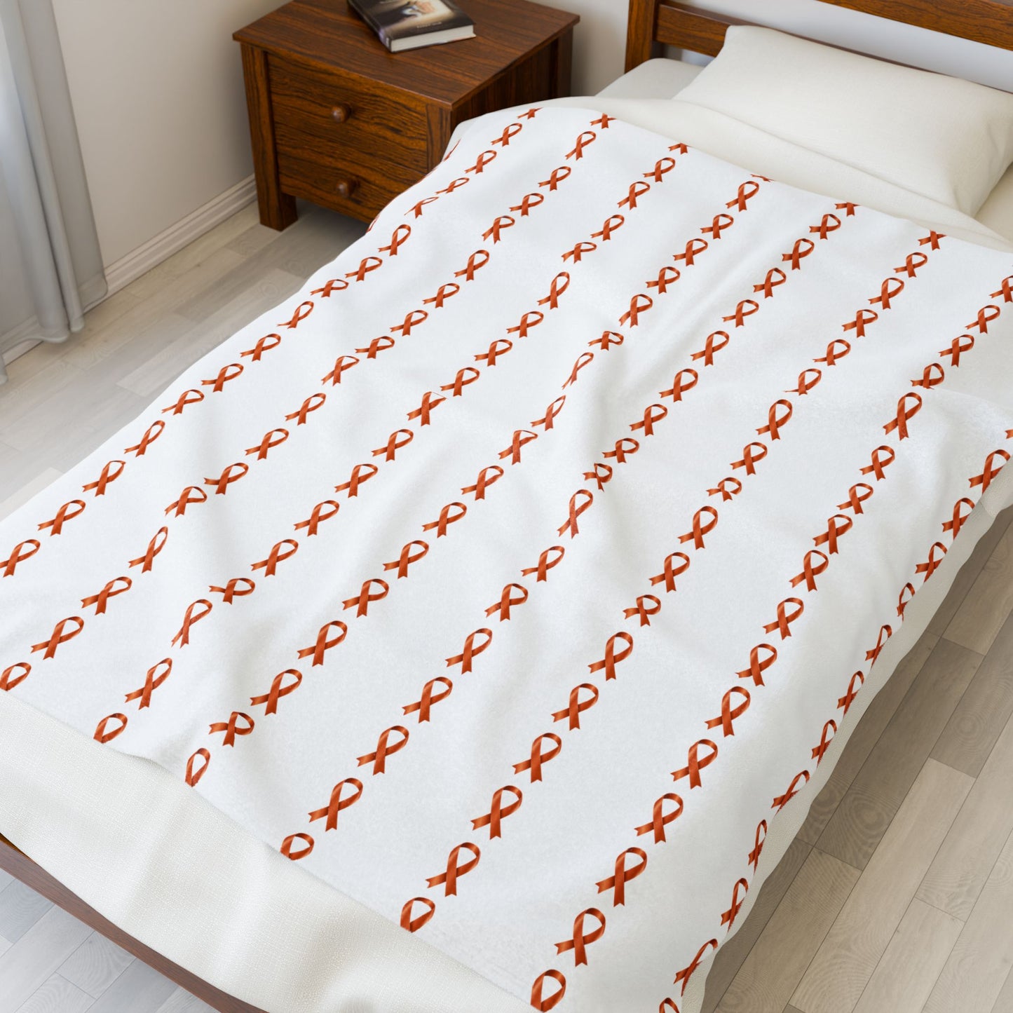 Orange Support/ Awareness Ribbon Velveteen Plush Blanket | Cozy Throw for Support & Comfort (White Background)