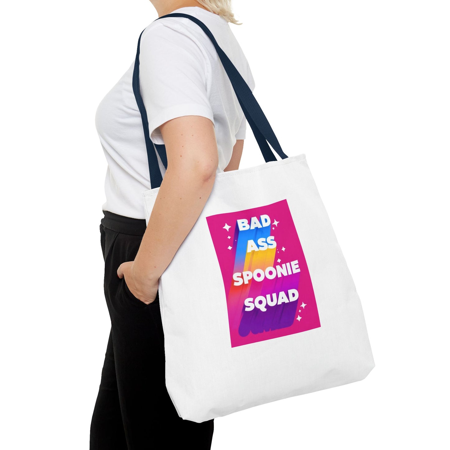 Autoimmune Disease Awareness Tote Bag - "Bad Ass Spoonie Squad" (White)