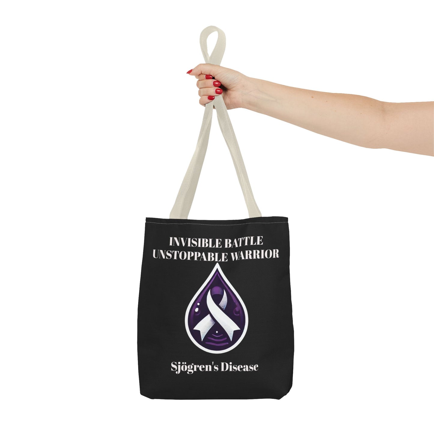 Invisible Battle Unstoppable Warrior Tote Bag - Sjögren's Disease Awareness (Black)