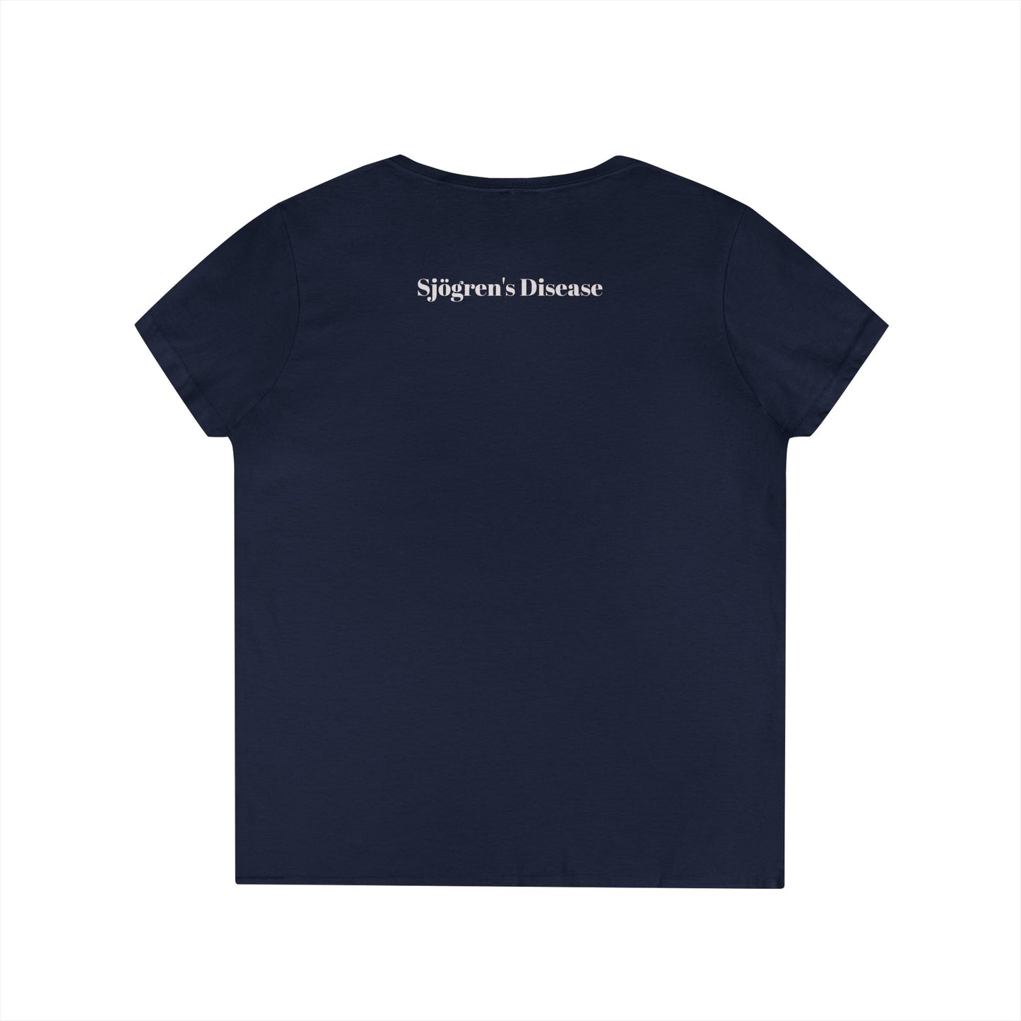 Sjögren's Disease: Empowering Ladies' V-Neck T-Shirt - "I fight BATTLES no one sees, but every day I RISE" Design (White Font/Blue Tear Graphic)