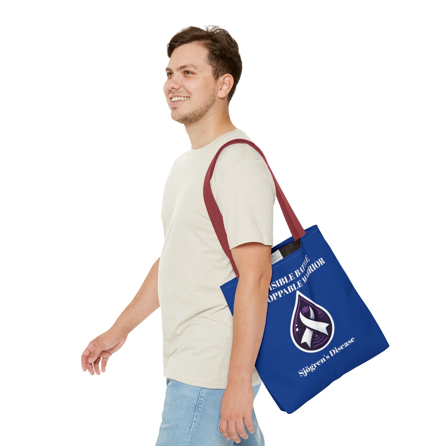 Invisible Battle Unstoppable Warrior Tote Bag - Sjögren's Disease Awareness (Dark Blue)