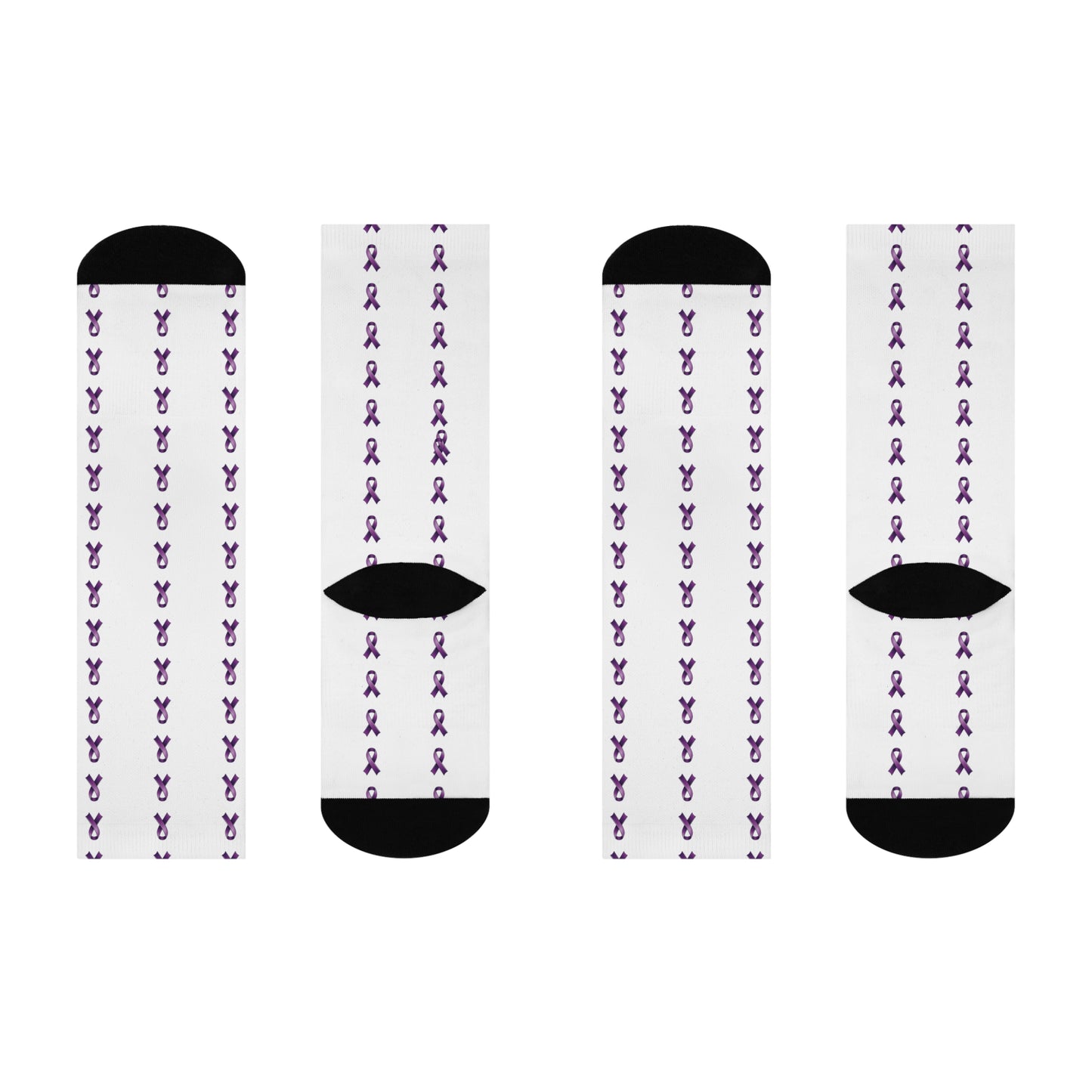 Cushioned Crew Socks with Purple Support/Awareness Ribbons - Soft, Comfortable Support for Health Awareness Events (Autoimmune, Sjögren's Disease, Systemic Lupus Erythematosus (SLE), Inflammatory Bowel Disease, etc.)