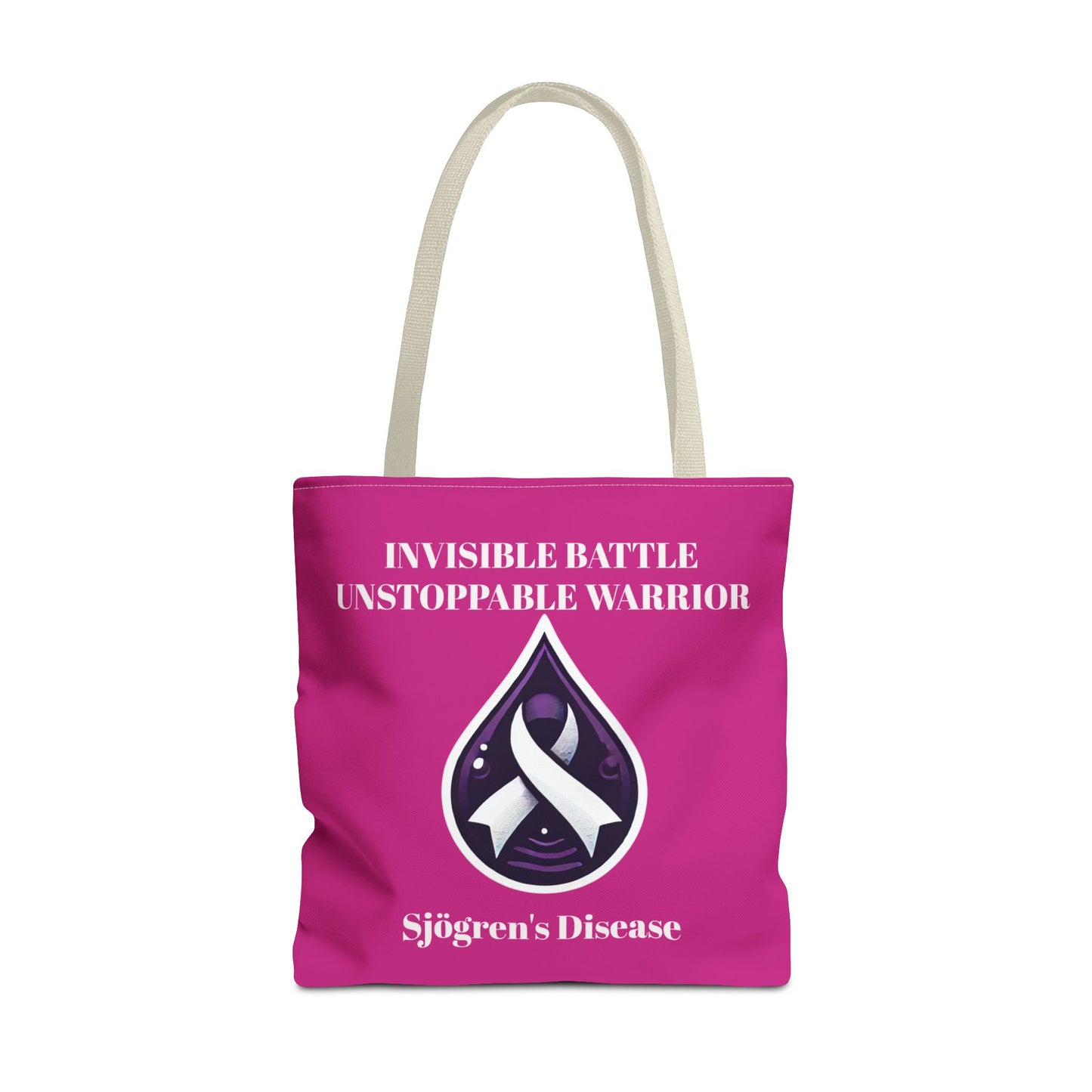 Invisible Battle Unstoppable Warrior Tote Bag - Sjögren's Disease Awareness (Dark Pink)