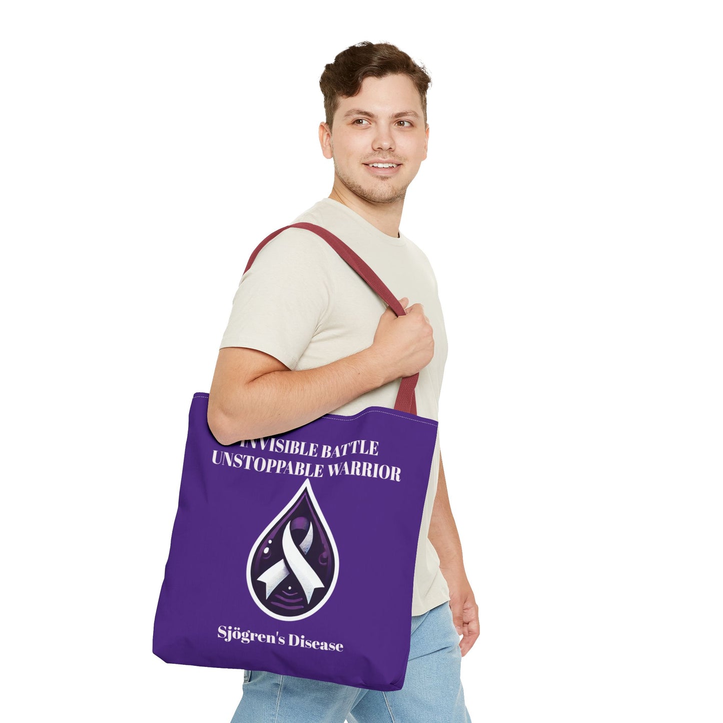 Invisible Battle Unstoppable Warrior Tote Bag - Sjögren's Disease Awareness (Dark Purple)
